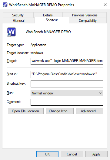 running WorkBench from a shortcut