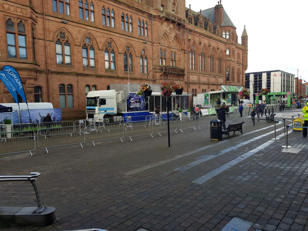 setting up Tour of Britain Start at Barrow-in-Furness