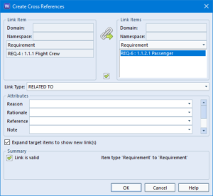 Image showing the create cross reference dialog