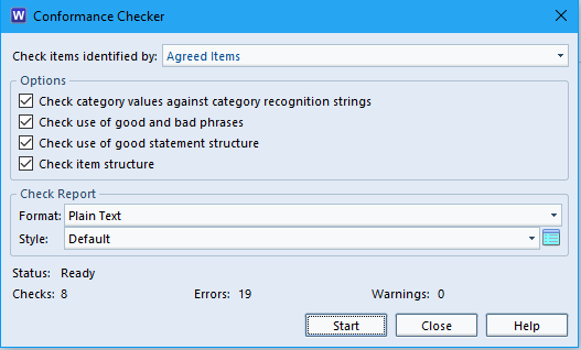 Image of the conformance checker window