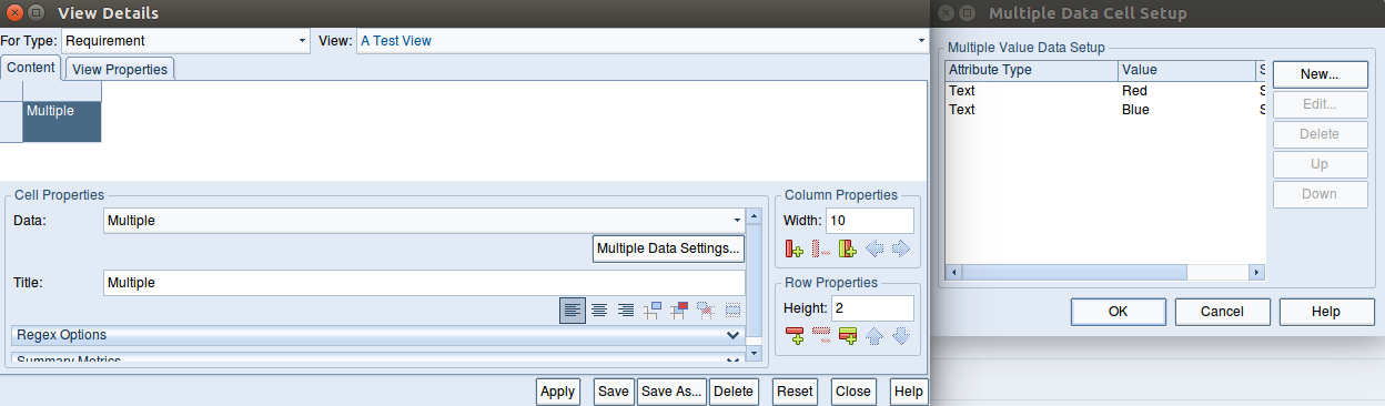 Scrrenshot of the View details dialog and Multiple Data Cell Setup