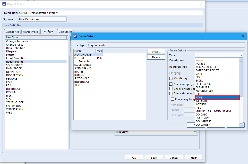 Screenshot showing how to assign a frame