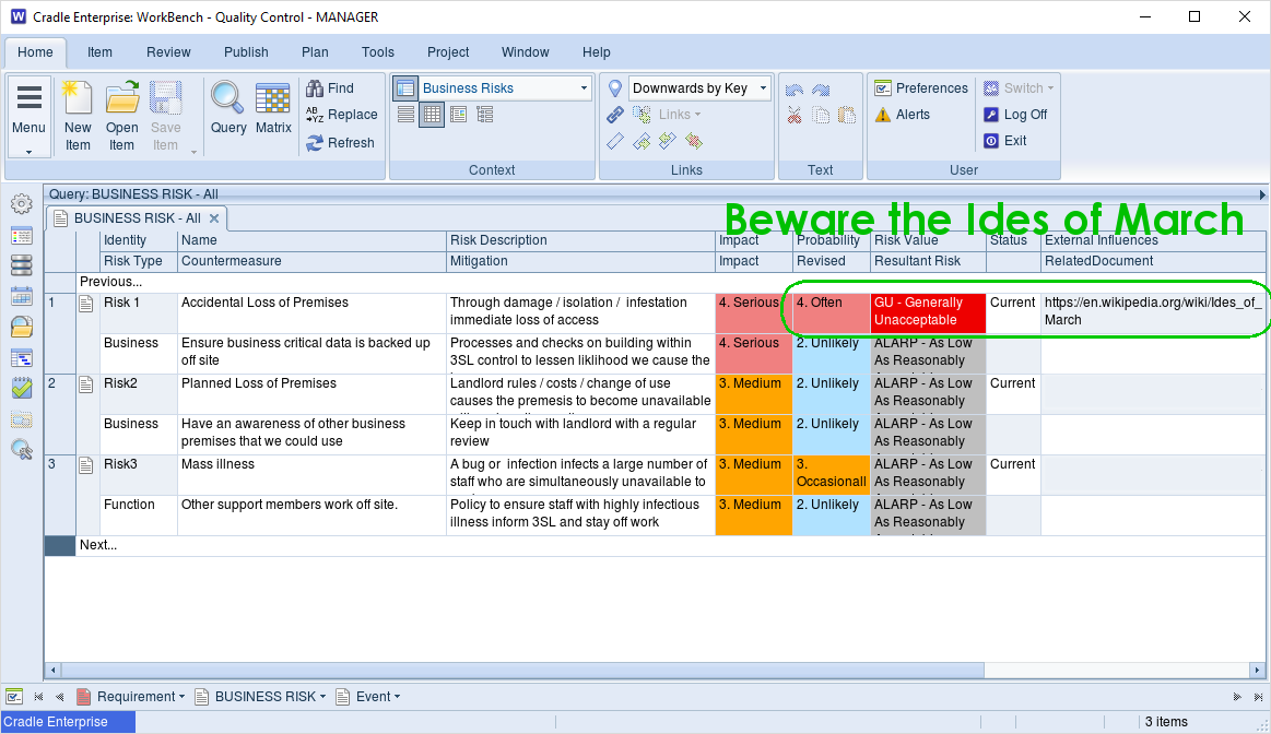 Risk register in Cradle - Don't leave it to a Seer