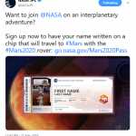 JPL Name on Mars Tweet