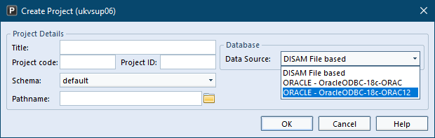 Showing 2 different Oracle databases in Create Project UI