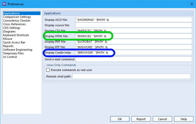 HTLM viewers Cradle User Preferences