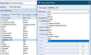 List frame type setup in Cradle