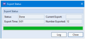 Screenshot showing Export Status