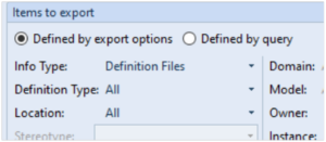 Screenshot showing Info Type Definitions filter in Export