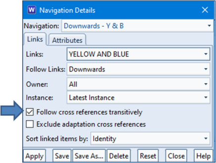 Defining a Navigation to follow Cross References transitively in the Navigation Details Window