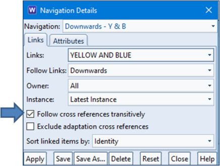 Defining a Navigation to follow Cross References transitively in the Navigation Details Window Defining a Navigation to follow Cross References transitively in the Navigation Details Window