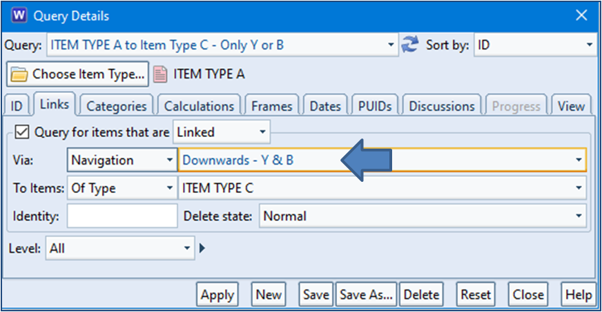 Using the Query Details Window to filter items that do not have any indirect transitive links