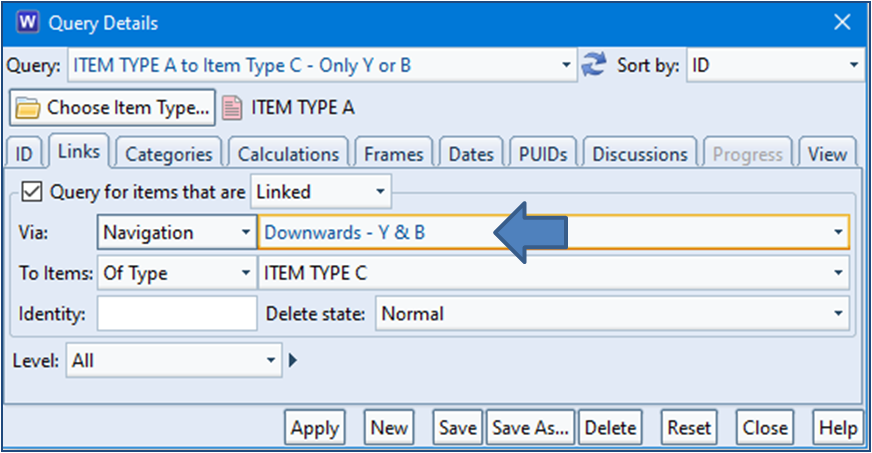 Using the Query Details Window to filter items that do not have any indirect transitive links Using the Query Details Window to filter items that do not have any indirect transitive links