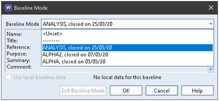 Baseline Mode Dialog