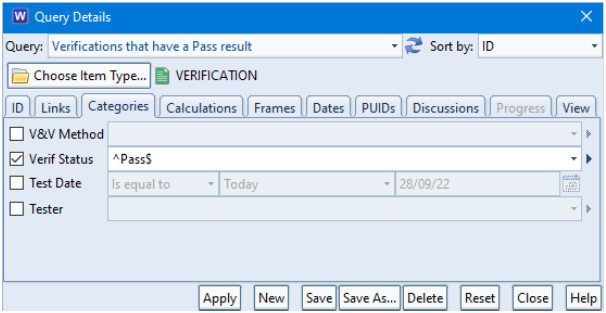 Query Details showing category set