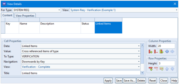 View Details dialog filtering cross references