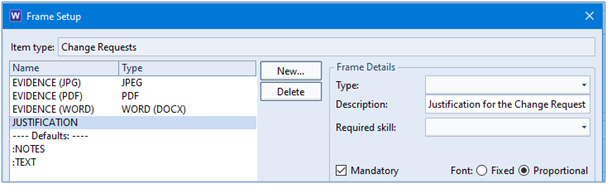 Frame Setup dialog