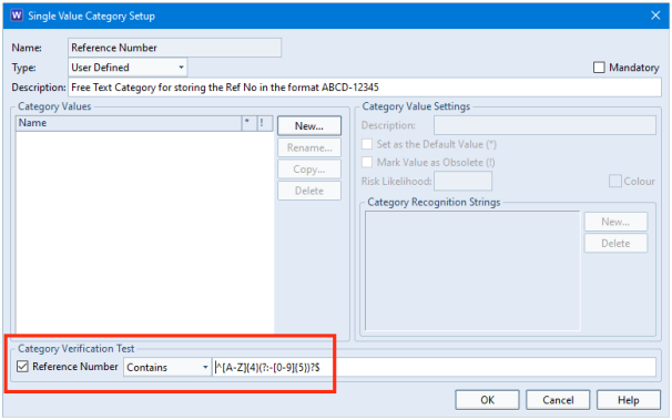 Example Category Verification Test for Reference Number category