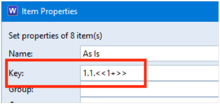 Item Properties dialog showing Key