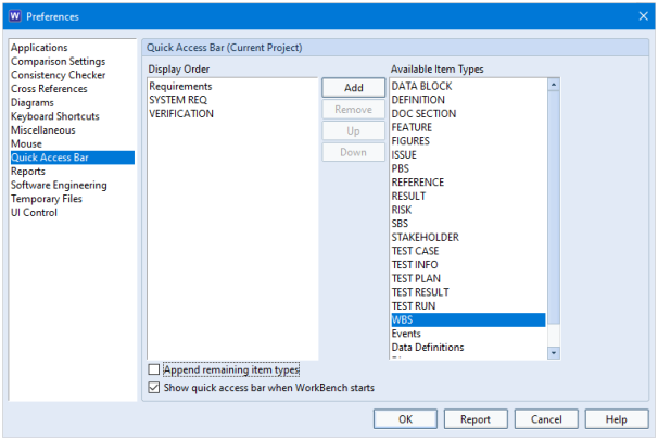 Preferences - QAB Option