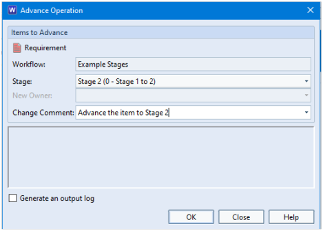 Advance Operation dialog