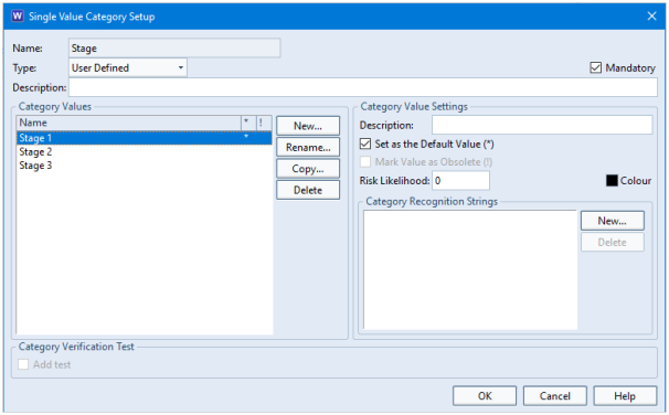 Setup category values