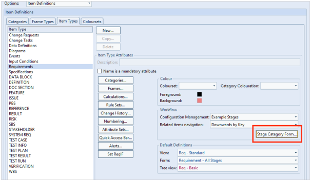 Project Setup Stage Category Form button