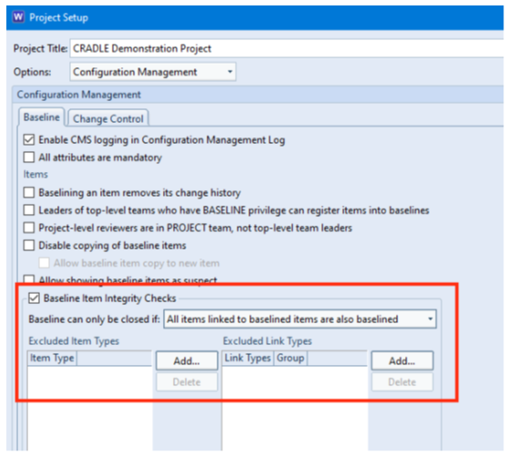 Baseline Option in Project Setup