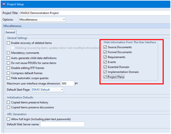 Hide option in Project Setup