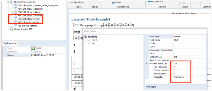 Insert FEATURE TEXT frame