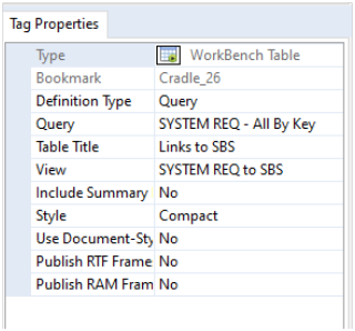 WorkBench Table Tag Properties