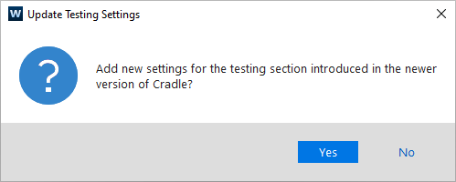 Update test settings dialog