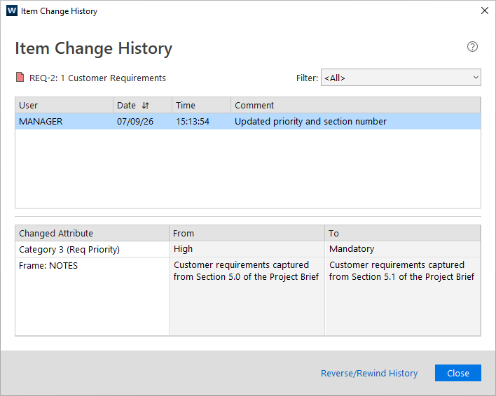 Change Histories to Keep Track of Item Changes